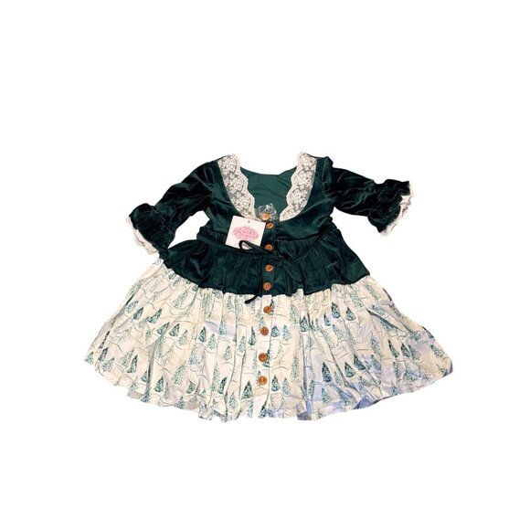 NWT Girl August Velvet & Lace Long Sleeve Dress Size 7 Green & White - Picture 8 of 10